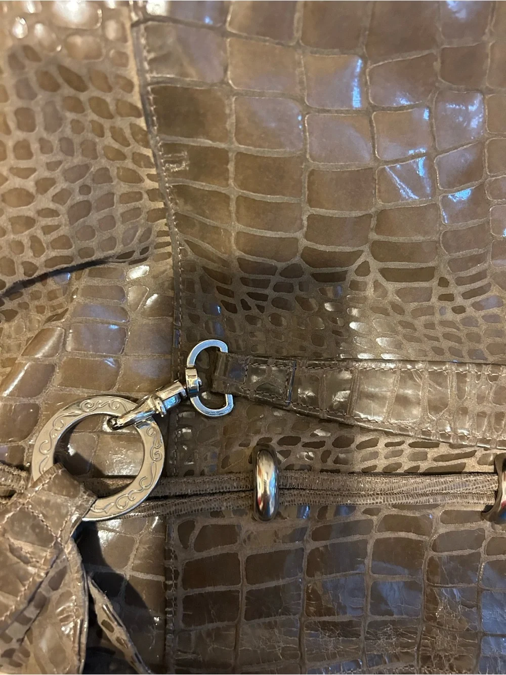 Vintage Andre Oliver Croc Embossed Leather Boho Drawstring Bucket Hobo Bag